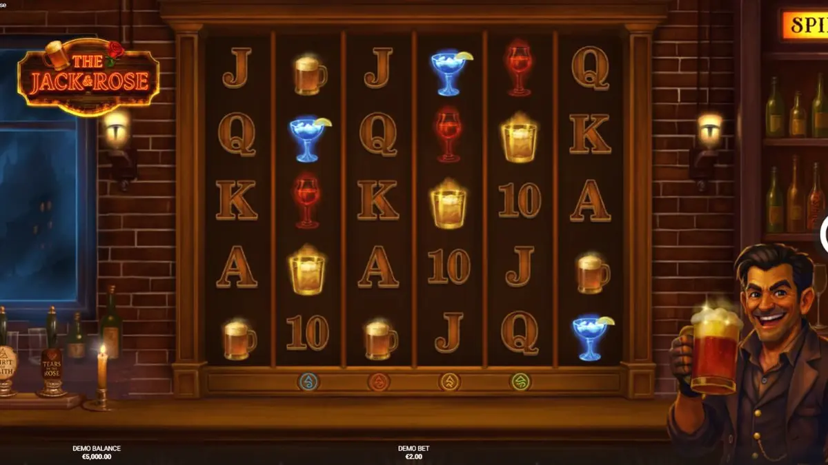 Tampilan visual slot The Jack & Rose dengan latar belakang pub hantu yang atmosferik